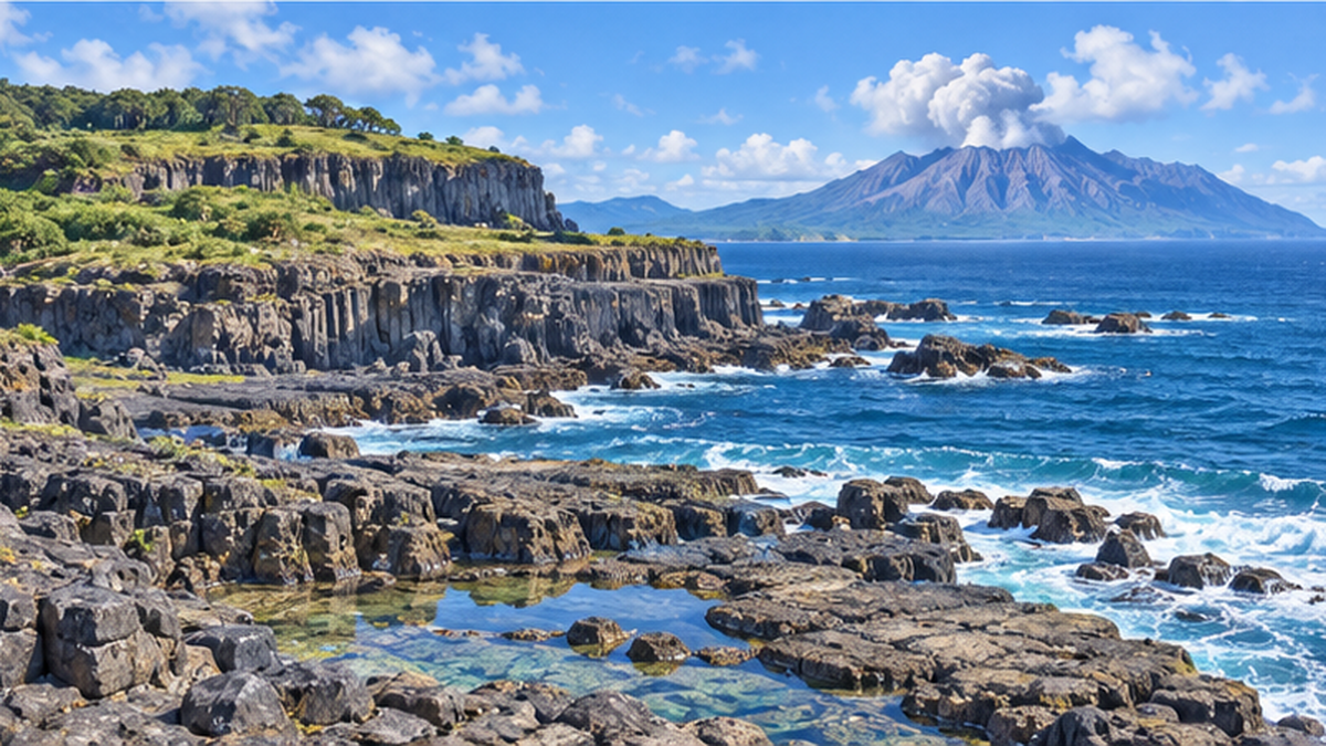 隆起海岸と火山島が織りなす日本のジオパークの海岸風景