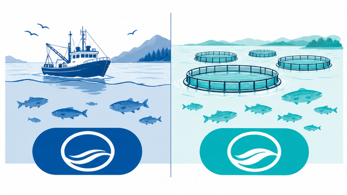 MSCの青い海のエコラベルとASCのターコイズ色のラベルを対比した図解