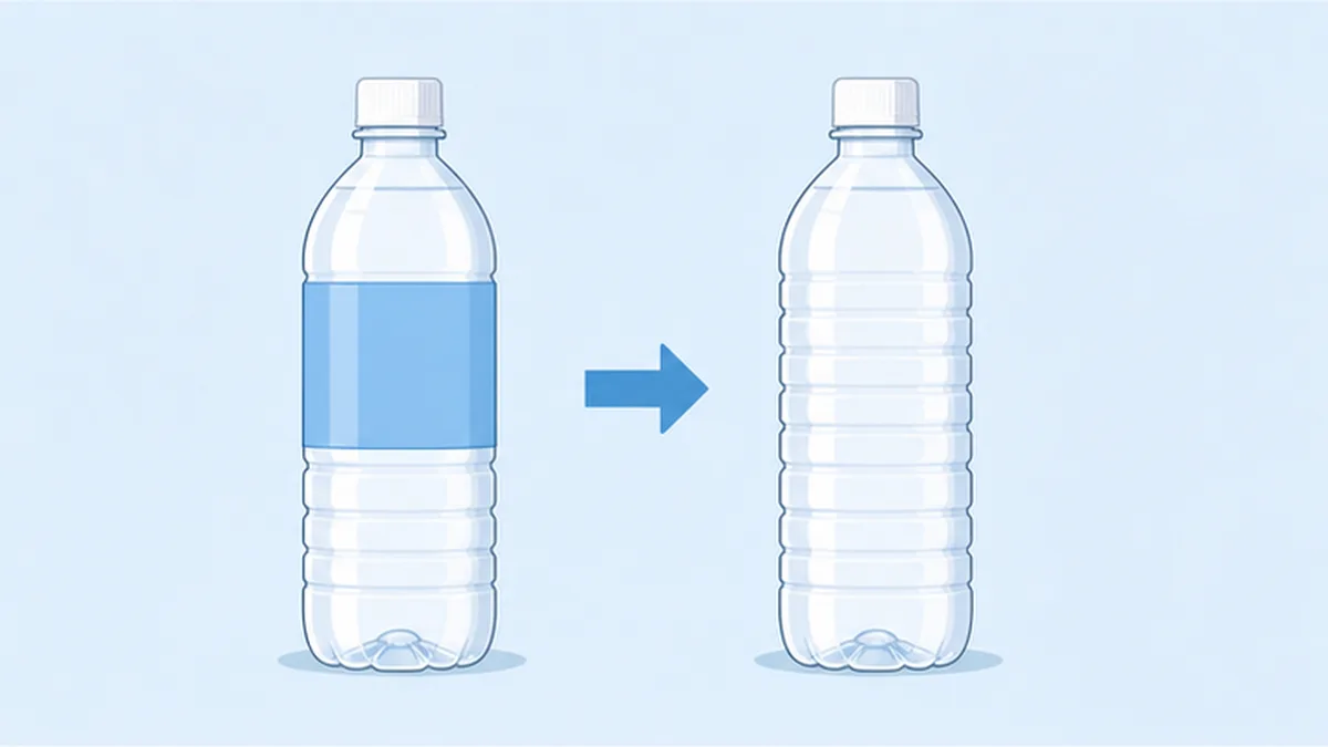 ラベル付きボトルとラベルレスボトルの違いを示す比較イラスト