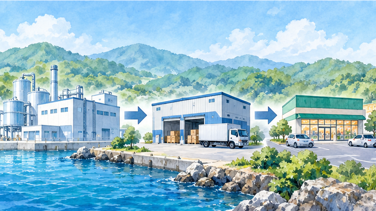 製造・卸・小売の3段階で期限を見直す流れの概念図