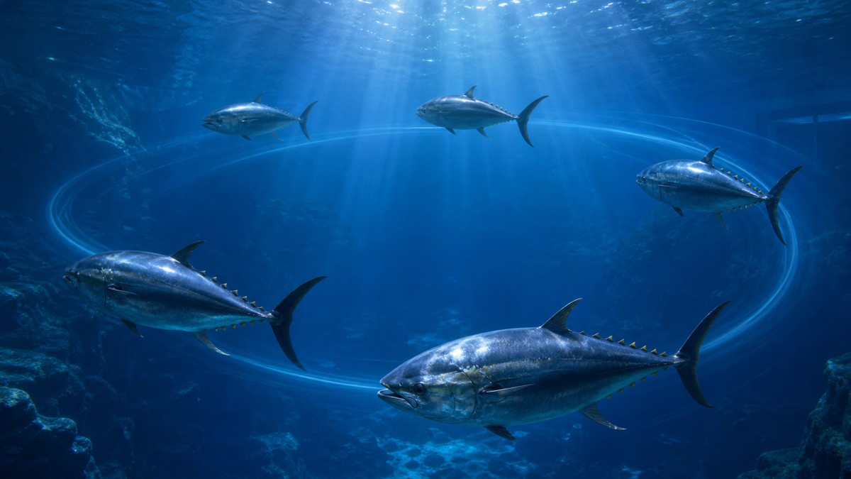 クロマグロが休みなく泳ぎ続ける様子を示したイメージ