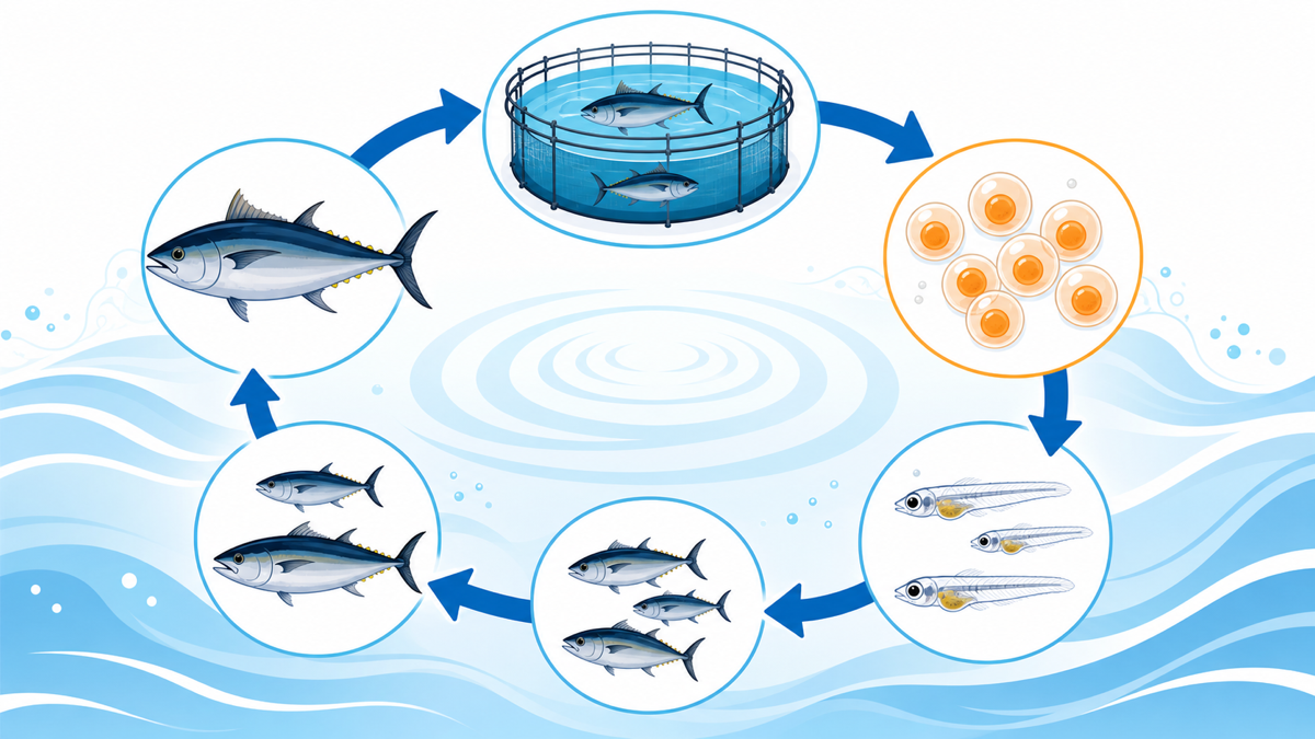 クロマグロの完全養殖のサイクルを示した循環図