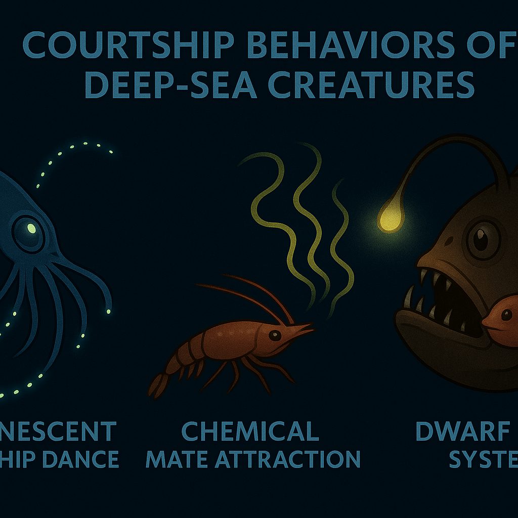 Courtship behavior of deep-sea creatures: courtship dances using bioluminescence, chemical mate attraction, and dwarf-male systems