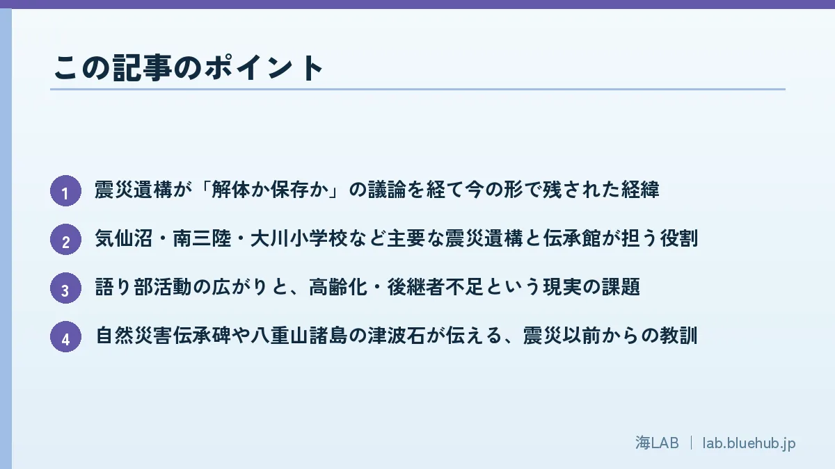この記事のポイントを箇条書きでまとめた図版