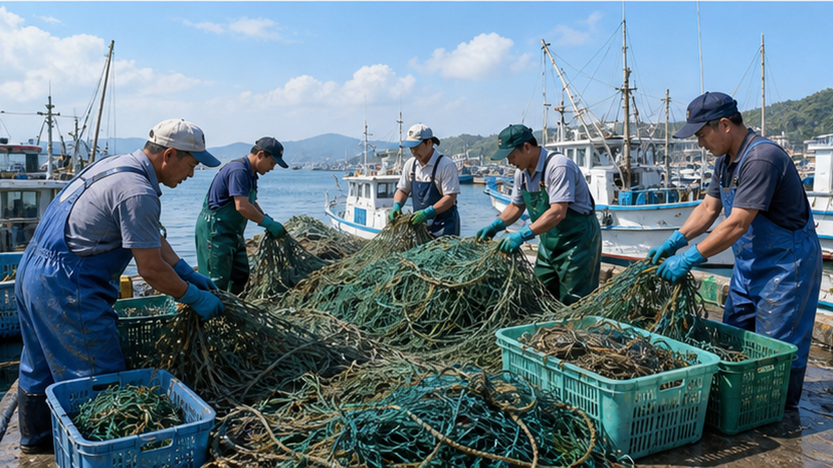 Image of a fishing gear collection project underway somewhere in the world