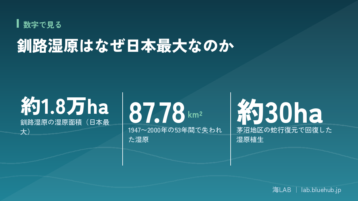 釧路湿原はなぜ日本最大なのかの要点となる3つの数字をまとめた図版