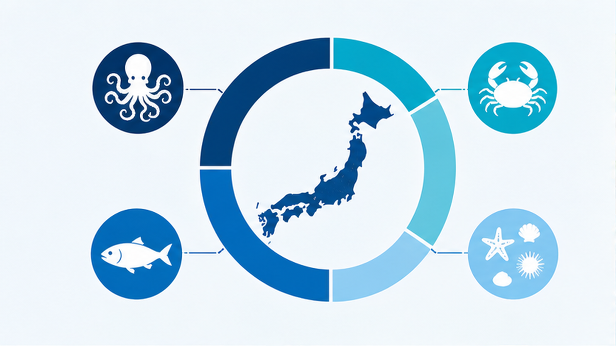 日本近海の海洋生物種数の内訳を示すフラット図解