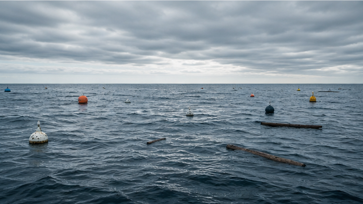 An image of tsunami-origin debris drifting across the Pacific