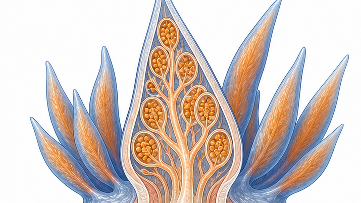 Diagram showing nematocysts being transported into the cnidosac inside an aeolid's ceras