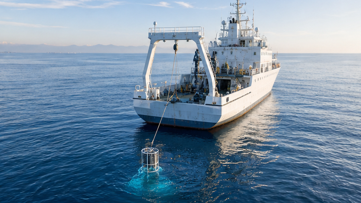 A research vessel conducting long-term observations in the waters around Japan