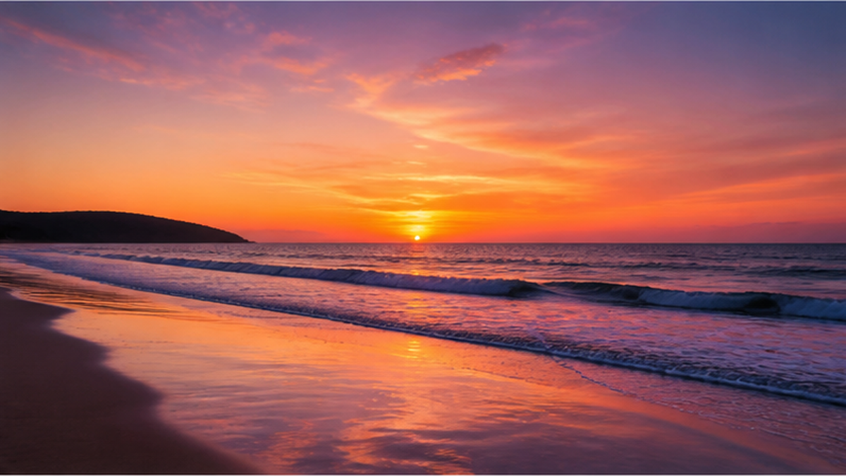 A calm coastline at dusk with gentle waves