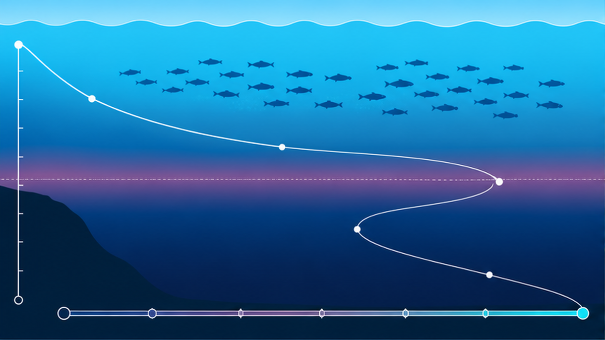 海の深さと溶存酸素量の関係を示した縦断面のフラット図解