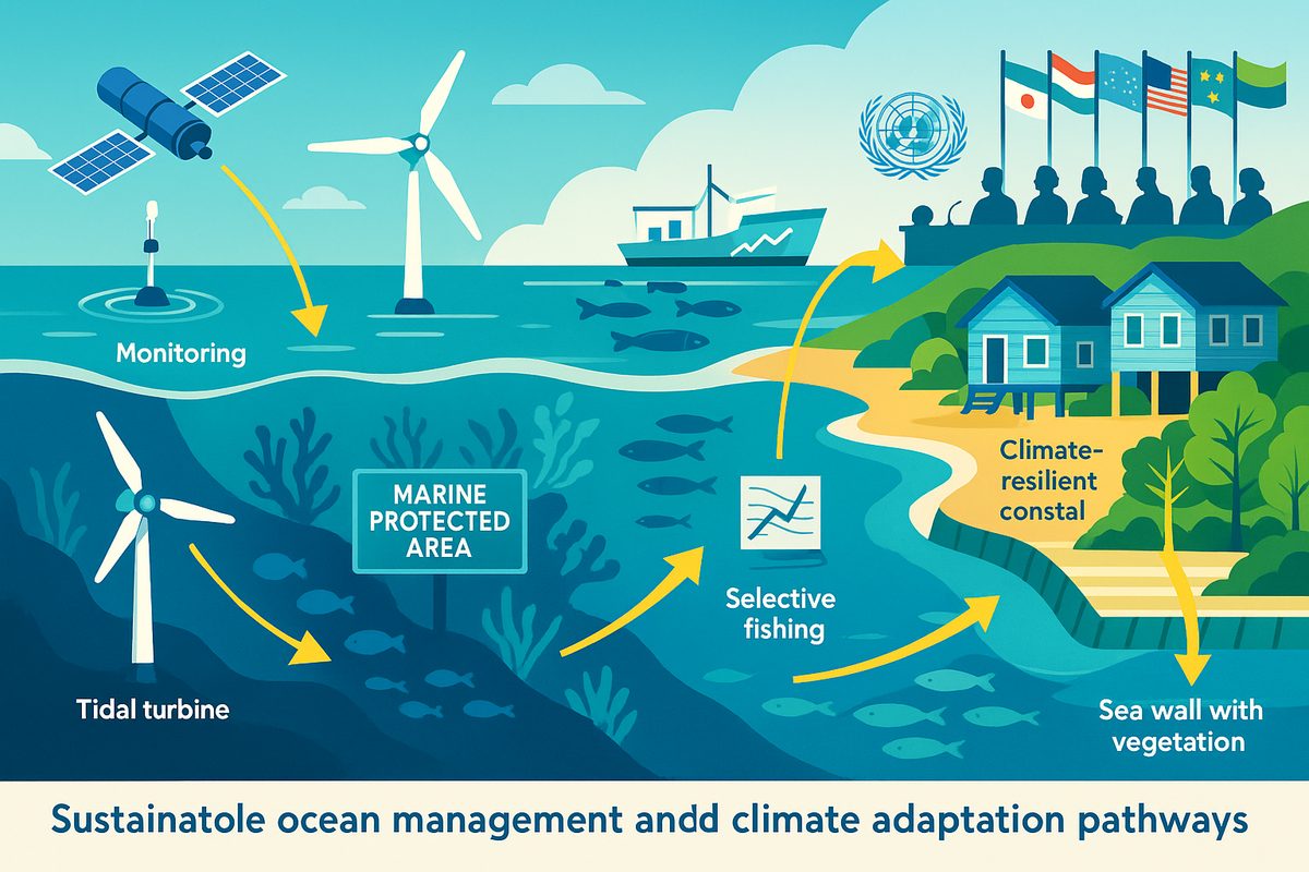 Wide vision diagram illustrating the path to sustainable ocean management and climate adaptation