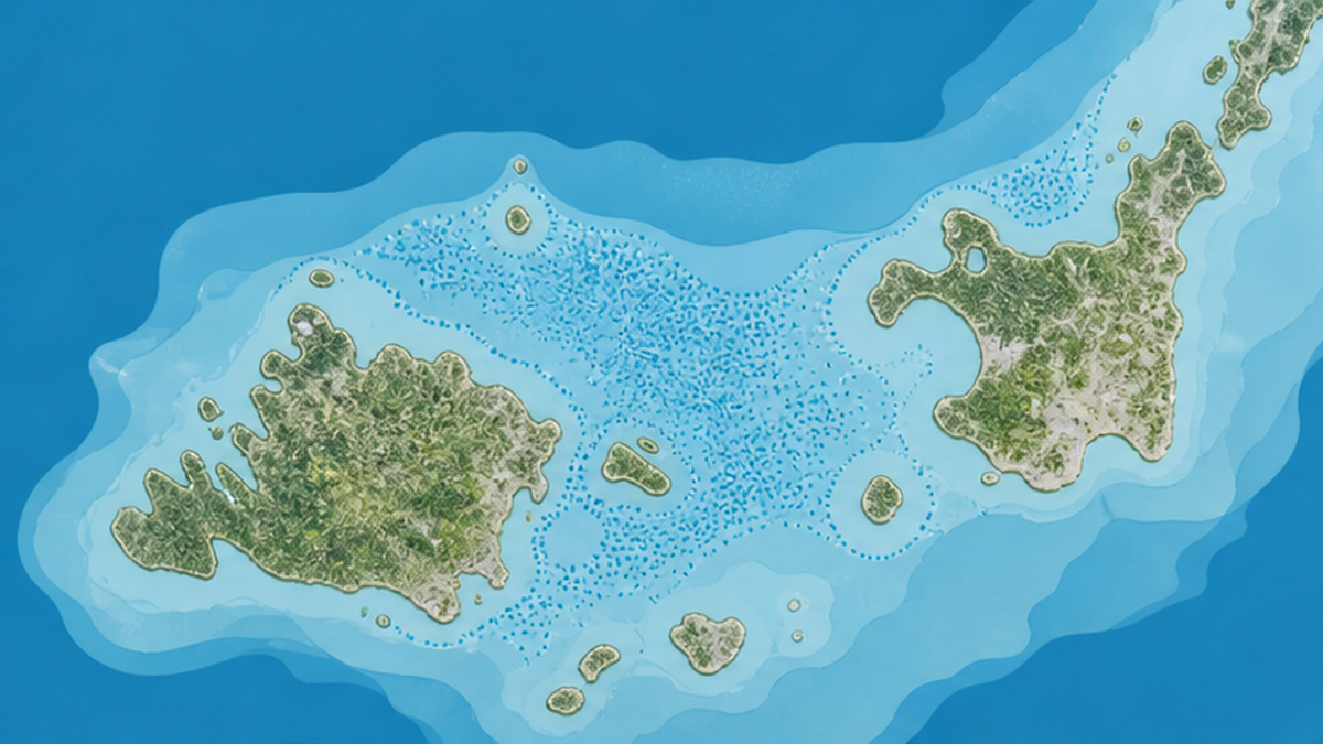石垣島と西表島の間に広がる石西礁湖の位置を示した地図イラスト