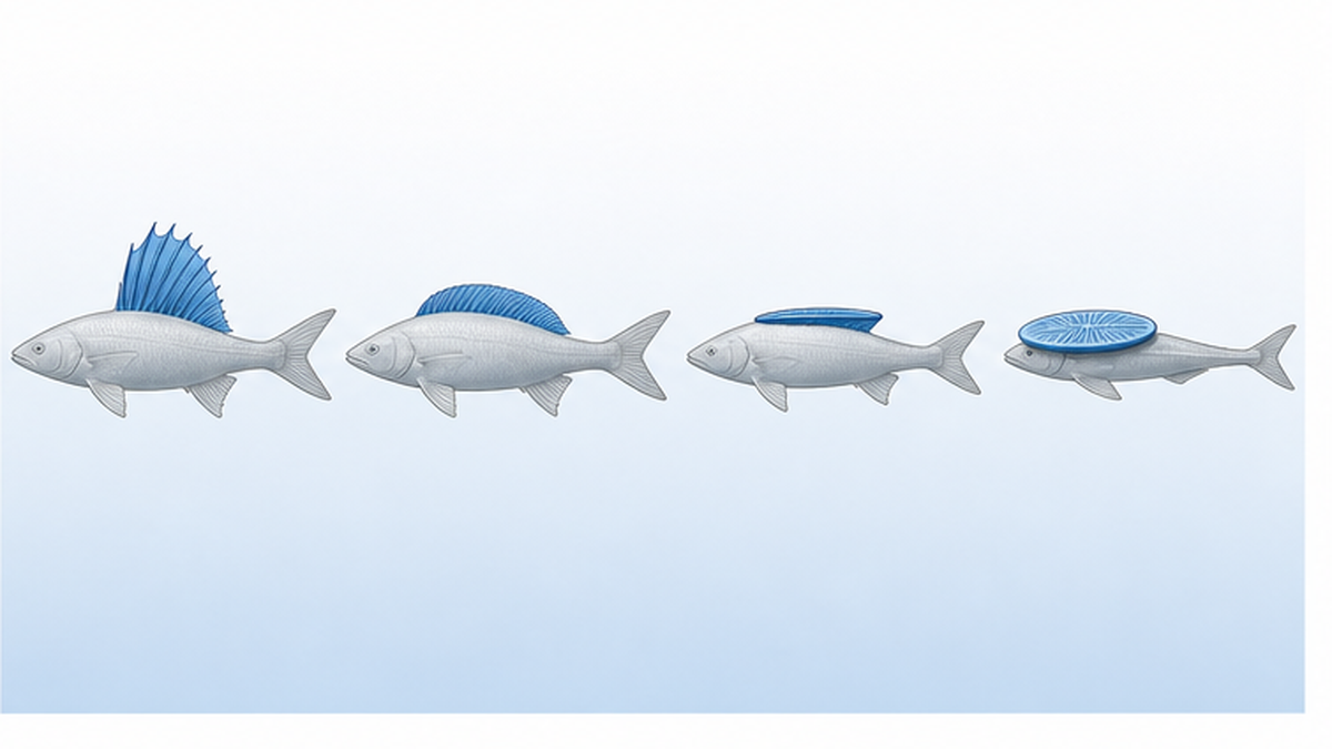 Schematic showing the stages by which a dorsal fin changes into a suction disc, arranged from left to right