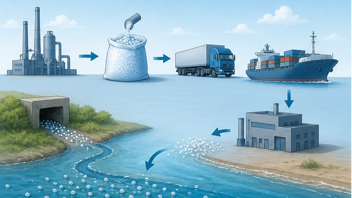 Diagram of the supply chain showing how pellets escape from factories to the sea