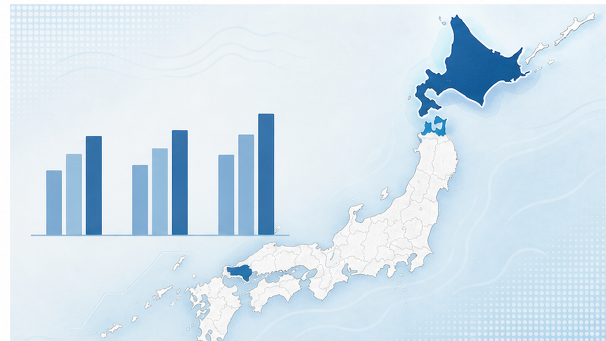 Infographic showing trends in Japan's sea cucumber catch and regional shares