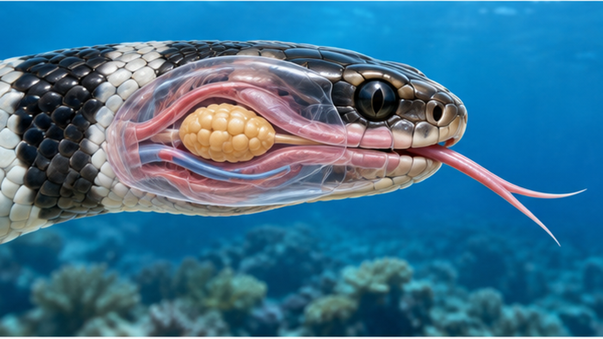 ウミヘビが舌を出して塩分を排出する様子のイラスト