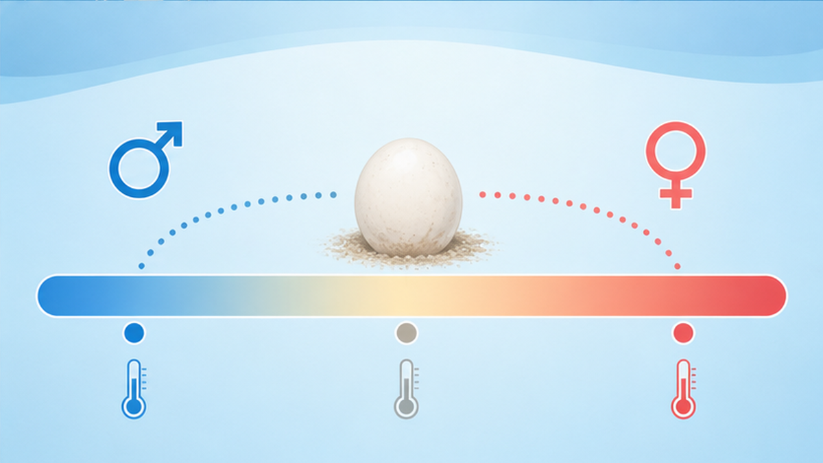 砂の温度28℃でオス、29℃で半々、30℃でメスになることを示す温度スケール図