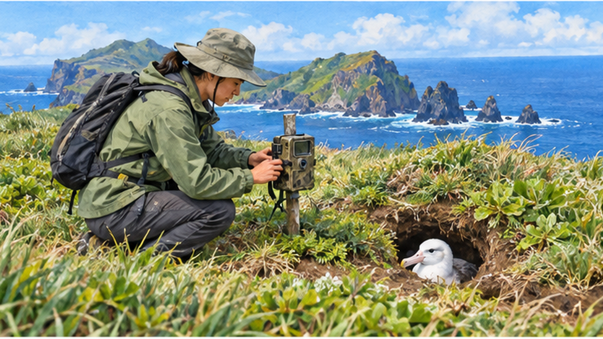 島の巣穴を守るため外来ネズミを駆除する保全活動のイメージ図