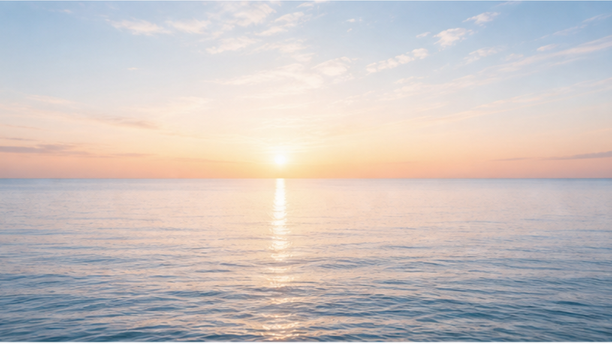 海と食卓がつながっていることを象徴する、穏やかな海の水平線