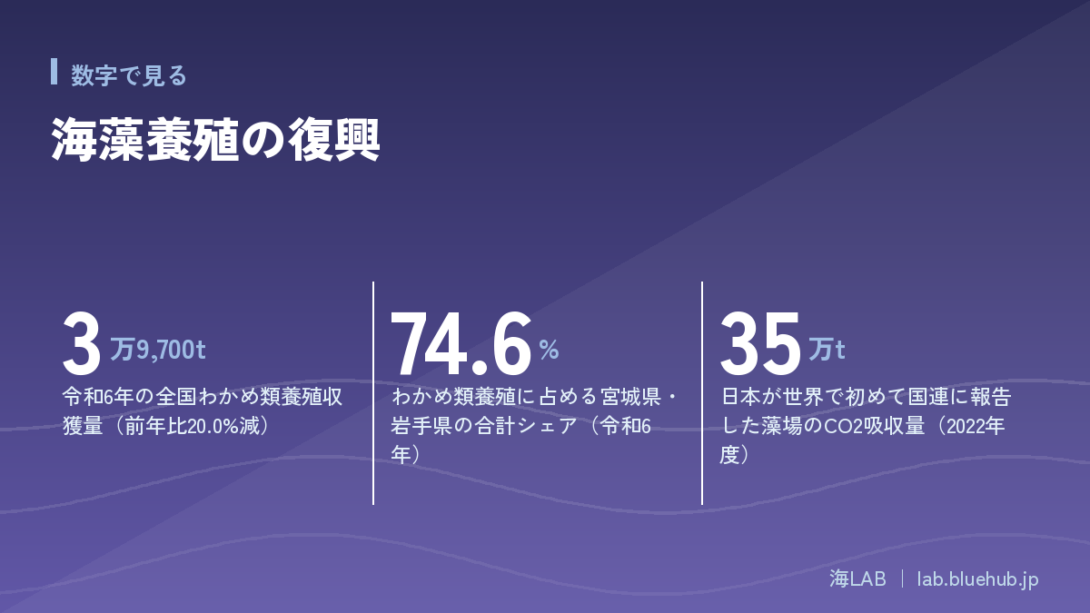 海藻養殖の復興の要点となる3つの数字をまとめた図版