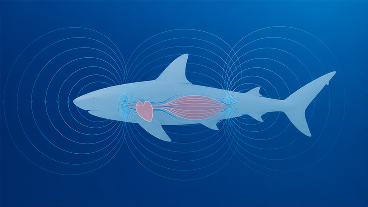 生きた魚から水中へ広がる生体電界の模式図