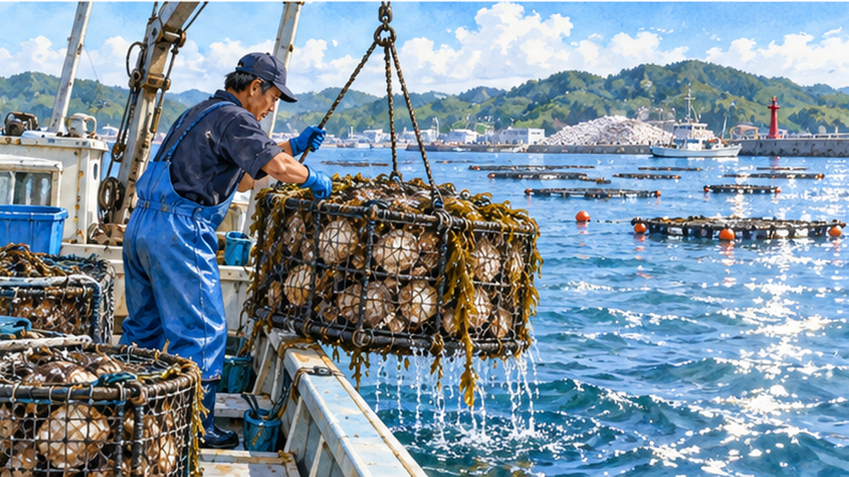 Scallop aquaculture cages affected by rising water temperature