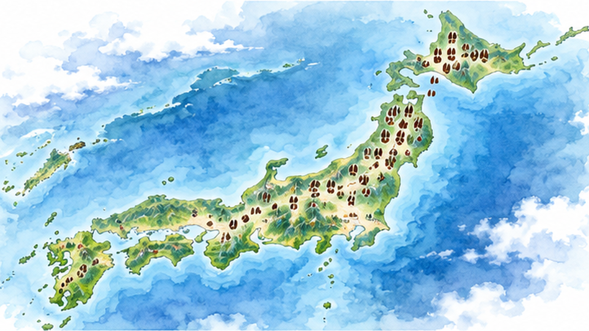 山林に広がるシカの分布域が年々拡大していくイメージ