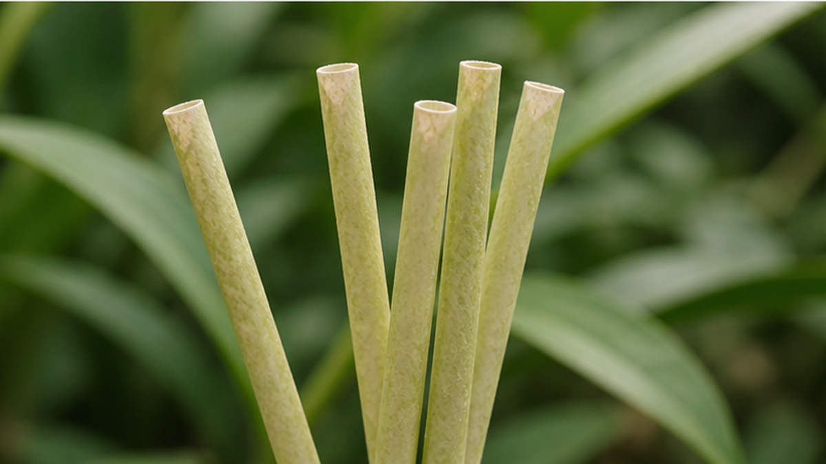 植物由来のバイオマス素材でできたストローのクローズアップ