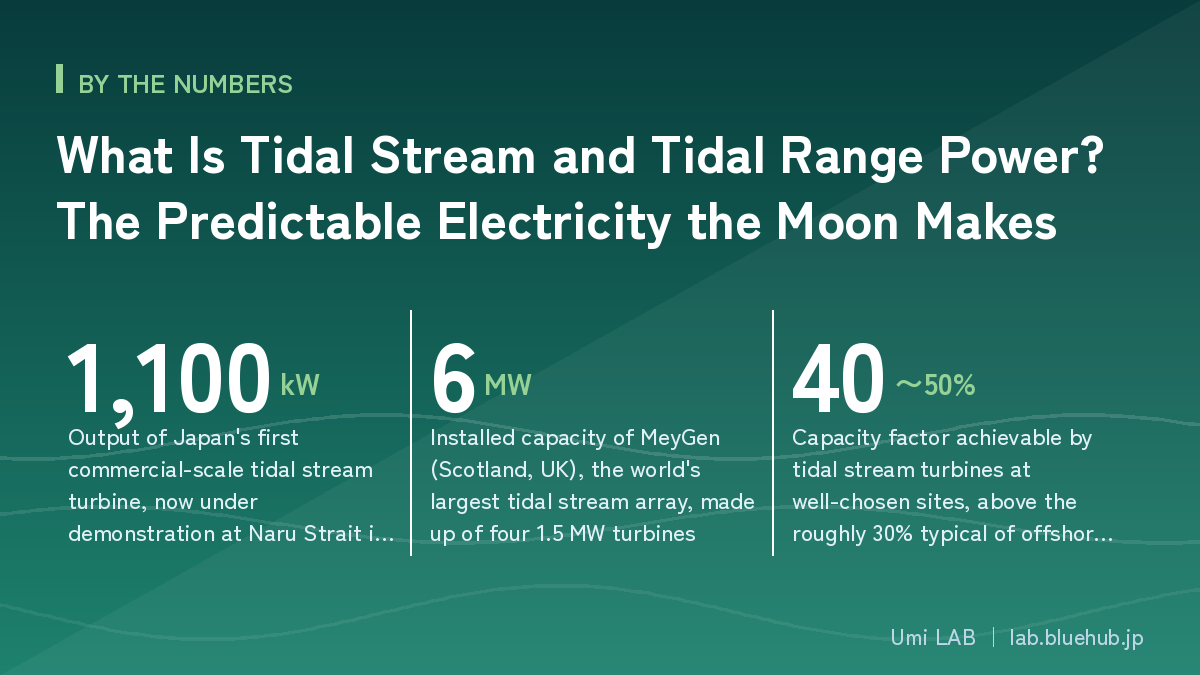 Chart summarising the three key figures on What Is Tidal Stream and Tidal Range Power? The Predictable Electricity the Moon Makes