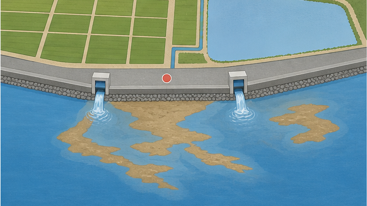 Schematic diagram showing how the tide-receiving dyke separated the head of Isahaya Bay into a regulating reservoir