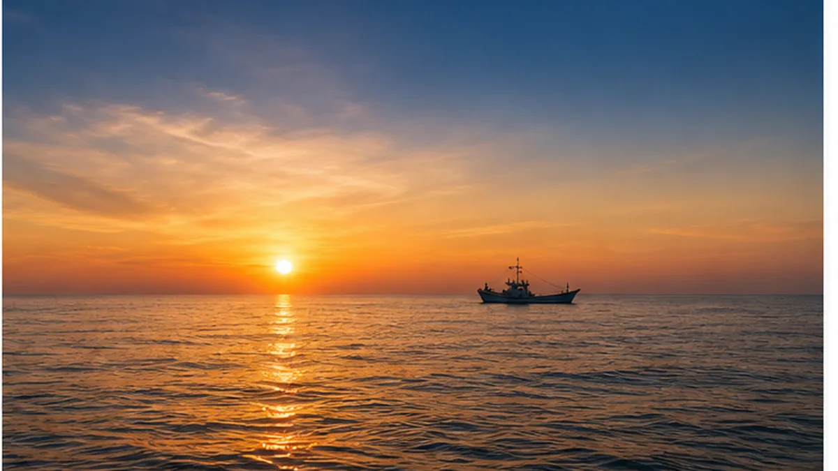 Image of the Fukushima coast at dusk with a calm horizon