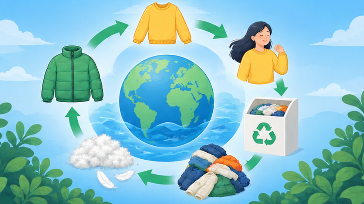 服を選び、着て、回収に出し、再び服として戻ってくる循環のイメージ図